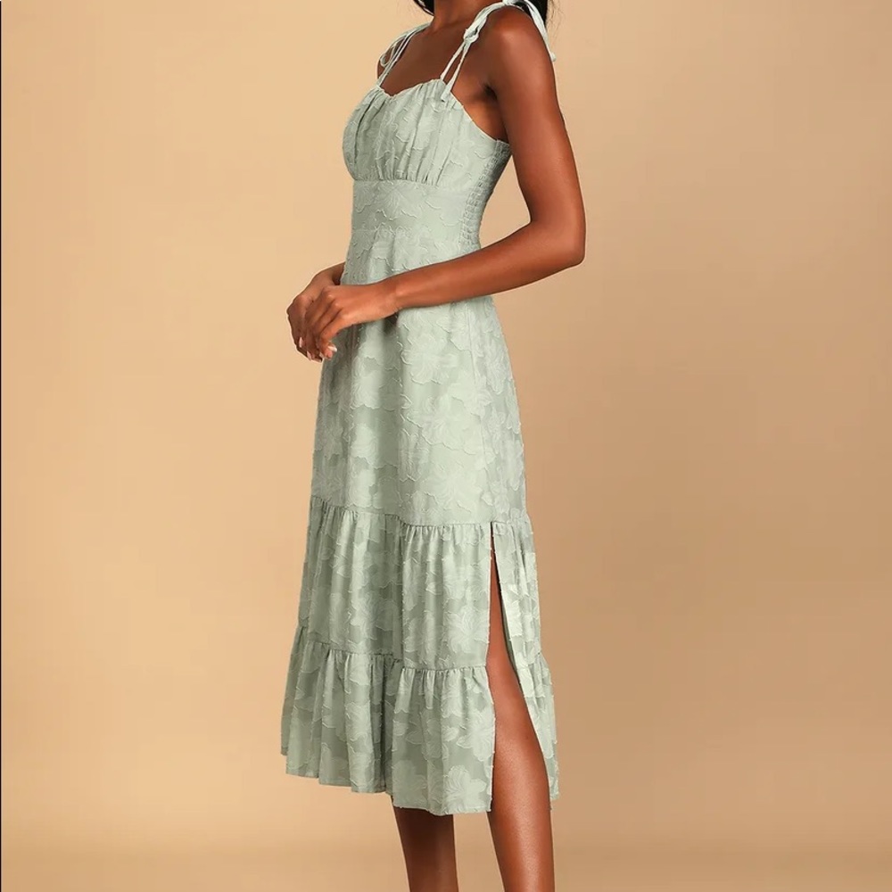Tiered Sage Green LuLus Sleeveless Midi Dress